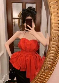 Red Asymmetric Hem Bustier Top | Momo - Twice 21 Red Asymmetric Hem Bustier Top | Momo - Twice -Amped Apparel Momo Twice Red Asymmetric Hem Bustier Top 6 600x842 1