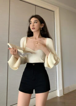 Red High Waist Shorts | Momo - Twice -Amped Apparel Momo Twice Red High Waist Shorts 4 600x829 1