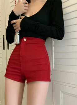 Red High Waist Shorts | Momo - Twice -Amped Apparel Momo Twice Red High Waist Shorts 6 600x820 1