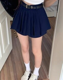 Navy Blue Protruding Pleated Skorts | Hanni - NewJeans -Amped Apparel Navy Blue Protruding Pleated Skorts Hanni NewJeans 3 600x765 1