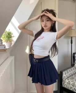 Navy Blue Protruding Pleated Skorts | Hanni - NewJeans -Amped Apparel Navy Blue Protruding Pleated Skorts Hanni NewJeans 4 600x730 1