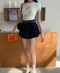 Navy Blue Protruding Pleated Skorts | Hanni - NewJeans -Amped Apparel Navy Blue Protruding Pleated Skorts Hanni NewJeans 8 600x732 1