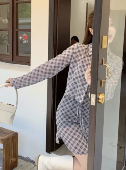 Black Sheer Plaid Shirt | Ningning - Aespa -Amped Apparel Ningning Aespa Black Sheer Plaid Blouse 4