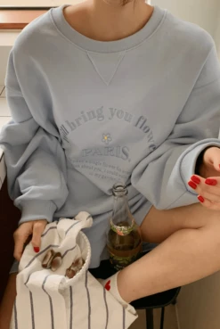 Yellow Letter Embroidered Loose Sweatshirt | Ningning - Aespa -Amped Apparel Ningning Aespa Yellow Letter Embroidered Loose Sweater 13