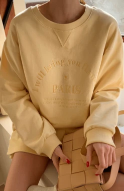 Yellow Letter Embroidered Loose Sweatshirt | Ningning - Aespa