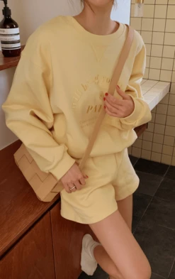 Yellow Letter Embroidered Shorts | Ningning - Aespa -Amped Apparel Ningning Aespa Yellow Letter Embroidered Shorts 19