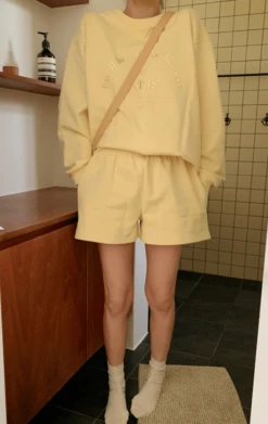 Yellow Letter Embroidered Shorts | Ningning - Aespa