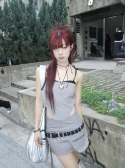 Grey Layered Corset Style Top | Pharita - BabyMonster -Amped Apparel Pharita BabyMonster Grey Layered Corset Style Top 6