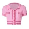 Pink Knitted Button-Down Cropped Polo | Liz - IVE -Amped Apparel Pink Knitted Button Down Cropped Polo Liz IVE 1 600x740 1