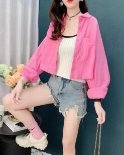 Pink Oversized Cropped Shirt | Yuqi - (G)I-DLE