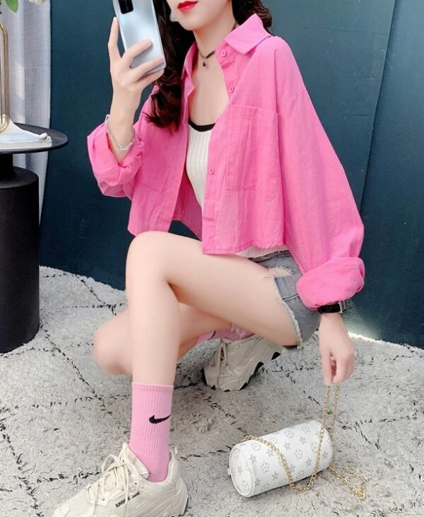 Pink Oversized Cropped Shirt | Yuqi - (G)I-DLE 7 Pink Oversized Cropped Shirt | Yuqi - (G)I-DLE - Image 5