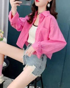 Pink Oversized Cropped Shirt | Yuqi - (G)I-DLE 20 Pink Oversized Cropped Shirt | Yuqi - (G)I-DLE -Amped Apparel Pink Oversized Cropped Shirt Yuqi GI DLE 8