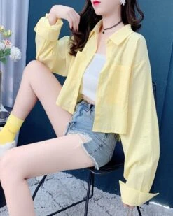 Pink Oversized Cropped Shirt | Yuqi - (G)I-DLE 28 Pink Oversized Cropped Shirt | Yuqi - (G)I-DLE -Amped Apparel Pink Oversized Cropped Shirt Yuqi GI DLE yellow 3