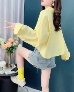 Pink Oversized Cropped Shirt | Yuqi - (G)I-DLE 30 Pink Oversized Cropped Shirt | Yuqi - (G)I-DLE -Amped Apparel Pink Oversized Cropped Shirt Yuqi GI DLE yellow 4