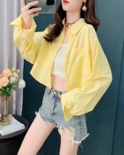 Pink Oversized Cropped Shirt | Yuqi - (G)I-DLE 27 Pink Oversized Cropped Shirt | Yuqi - (G)I-DLE -Amped Apparel Pink Oversized Cropped Shirt Yuqi GI DLE yellow 5