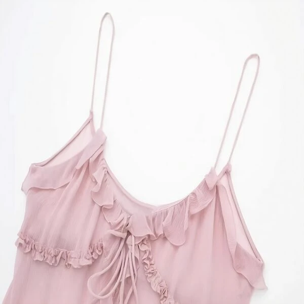 Pink Ruffled See-Through Sling Top | Lily - NMIXX 4 Pink Ruffled See-Through Sling Top | Lily - NMIXX - Image 2
