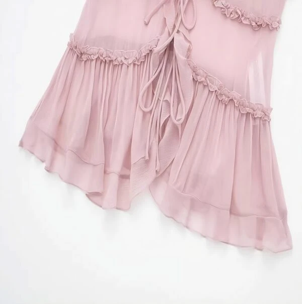 Pink Ruffled See-Through Sling Top | Lily - NMIXX 5 Pink Ruffled See-Through Sling Top | Lily - NMIXX - Image 3