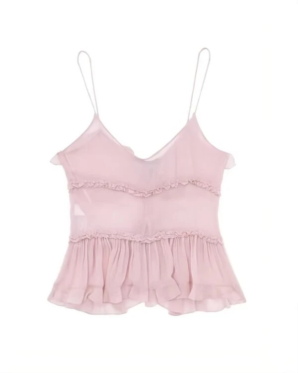 Pink Ruffled See-Through Sling Top | Lily - NMIXX 6 Pink Ruffled See-Through Sling Top | Lily - NMIXX - Image 4