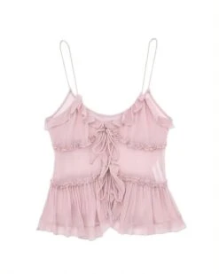Pink Ruffled See-Through Sling Top | Lily - NMIXX