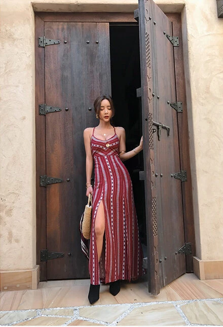 Red Ethnic Backless Maxi Dress | IU 3 Red Ethnic Backless Maxi Dress | IU