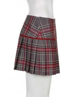 Red Plaid Mini Bow Pleated Skirt | Haerin - NewJeans -Amped Apparel Red Plaid Mini Bow Pleated Skirt Haerin NewJeans 2 600x750 1