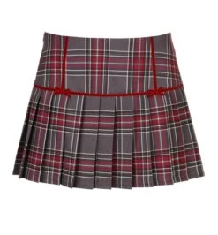 Red Plaid Mini Bow Pleated Skirt | Haerin - NewJeans