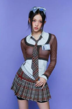 Red Plaid Mini Bow Pleated Skirt | Haerin - NewJeans -Amped Apparel Red Plaid Mini Bow Pleated Skirt Haerin NewJeans Idol scaled 600x900 1