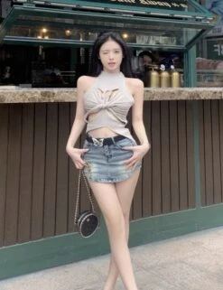 Beige Hollowed Twist Tank Top | Rose - BlackPink -Amped Apparel Rose BlackPink Beige Hollowed Twist Tank Top 5