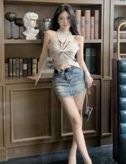 Beige Hollowed Twist Tank Top | Rose - BlackPink -Amped Apparel Rose BlackPink Beige Hollowed Twist Tank Top 7