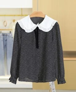 Black Lace Collar Polka Dot Top | Rose - BlackPink