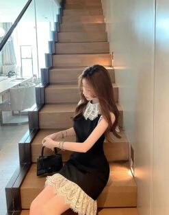 Black Lace-Trimmed Dress | Rose - BlackPink -Amped Apparel Rose BlackPink Black Lace Trimmed Dress 1 600x761 1