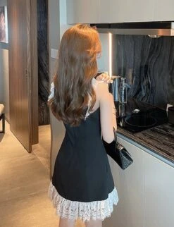 Black Lace-Trimmed Dress | Rose - BlackPink -Amped Apparel Rose BlackPink Black Lace Trimmed Dress 7