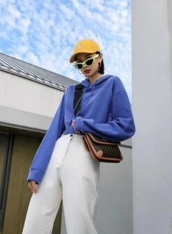 Blue Cropped Drawstring Hoodie | Rose - BlackPink -Amped Apparel Rose BlackPink Blue Cropped Drawstring Hoodie 4 600x817 1