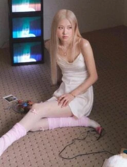 White Draped Silk Dress | Rose - BlackPink -Amped Apparel Rose BlackPink White Draped Silk Dress 1 600x793 1