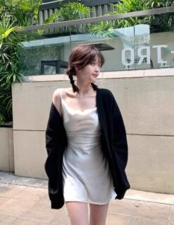 White Draped Silk Dress | Rose - BlackPink -Amped Apparel Rose BlackPink White Draped Silk Dress 5