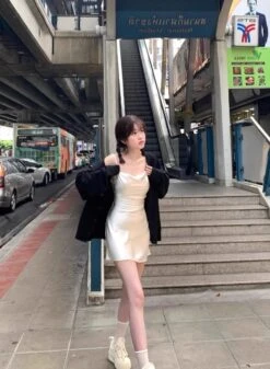 White Draped Silk Dress | Rose - BlackPink -Amped Apparel Rose BlackPink White Draped Silk Dress 8