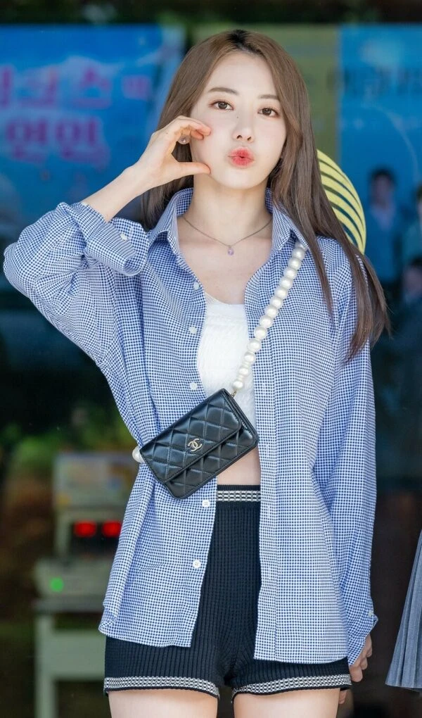 Blue Button Down Long Sleeve Plaid Shirt | Sakura - Le Sserafim 8 Blue Button Down Long Sleeve Plaid Shirt | Sakura - Le Sserafim - Image 6