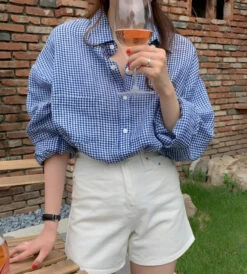 Blue Button Down Long Sleeve Plaid Shirt | Sakura - Le Sserafim 12 Blue Button Down Long Sleeve Plaid Shirt | Sakura - Le Sserafim -Amped Apparel Sakura Le Sserafim Blue Button Down Long Sleeve Plaid Shirt 1 600x665 1