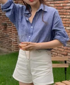 Blue Button Down Long Sleeve Plaid Shirt | Sakura - Le Sserafim 11 Blue Button Down Long Sleeve Plaid Shirt | Sakura - Le Sserafim -Amped Apparel Sakura Le Sserafim Blue Button Down Long Sleeve Plaid Shirt 5 600x723 1