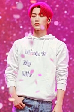 White 'Music Is My Life' Printed Hoodie | San - ATEEZ -Amped Apparel San ATEEZ White Music Is My Life Printed Hoodie 1