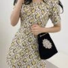Yellow Floral Puff Sleeve Dress | Sana - Twice -Amped Apparel Sana Twice Yellow Floral Puff Sleeve Dress 3