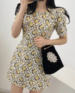 Yellow Floral Puff Sleeve Dress | Sana - Twice