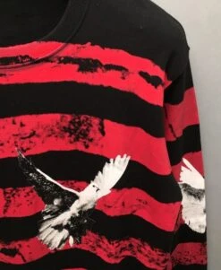 Red And Black Striped Dove Sweatshirt | Seonghwa - ATEEZ -Amped Apparel Seonghwa ATEEZ Red And Black Striped Dove Sweatshirt 23 600x730 1