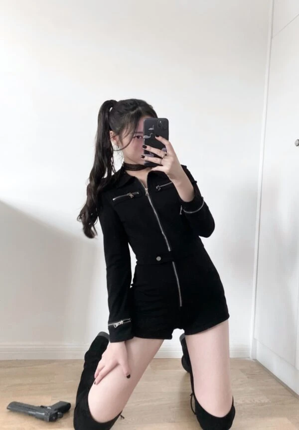 Black Motorcycle Buttoned Belt Jumpsuit | Seulgi - Red Velvet 3 Black Motorcycle Buttoned Belt Jumpsuit | Seulgi - Red Velvet