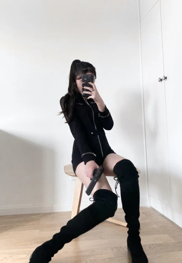 Black Motorcycle Buttoned Belt Jumpsuit | Seulgi - Red Velvet 6 Black Motorcycle Buttoned Belt Jumpsuit | Seulgi - Red Velvet - Image 4