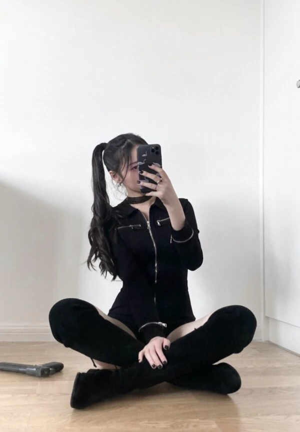 Black Motorcycle Buttoned Belt Jumpsuit | Seulgi - Red Velvet 4 Black Motorcycle Buttoned Belt Jumpsuit | Seulgi - Red Velvet - Image 2