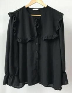 Black Ruffled Chiffon Blouse | Seulgi - Red Velvet -Amped Apparel Seulgi Red Velvet Black Rulffled Chiffon Top 5 e1643903283973