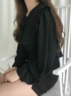 Black Ruffled Chiffon Blouse | Seulgi - Red Velvet -Amped Apparel Seulgi Red Velvet Black Rulffled Chiffon Top 6 e1643903269418