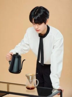 White Tie Collar Long Sleeve Shirt | Seungmin - Stray Kids -Amped Apparel Seungmin Stray Kids White Tie Collar Long Sleeve Shirt 1 600x802 1