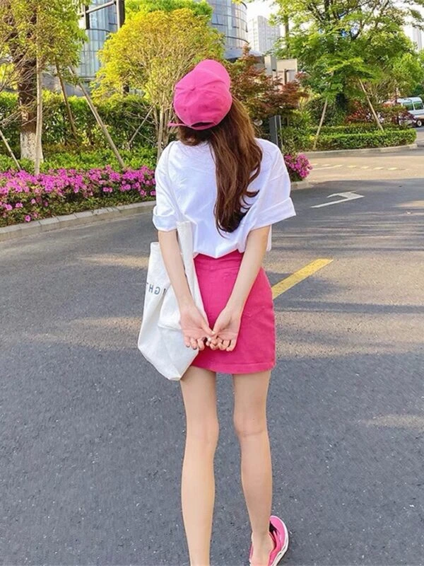 Pink Denim Mini Skirt | Sihyeon - Everglow 6 Pink Denim Mini Skirt | Sihyeon - Everglow - Image 4